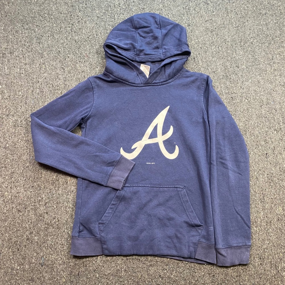 Outerstuff Atlanta Braves Hoodie Sz M Youth Navy Blue Skater Sporty MLB Pullover